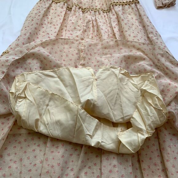 Vtg Floral Maxi Dress Ivory XS Long Sleeve Tiered Prairie Peasant Cottage 70s - Picture 12 of 16